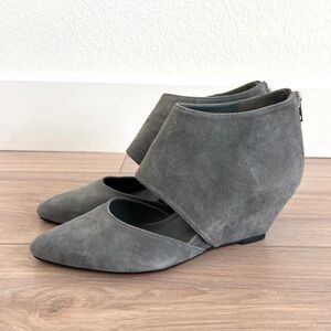 LOEFFLER RANDALL heels / grey suede cut out wedge pumps / size 7